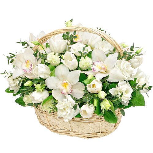 Цветочная композиция в корзине «Белоснежная симфония»